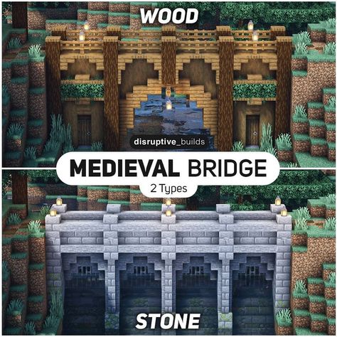 disruptive / Minecraft Builder on Instagram: “💾Don't forget to save for later! ✏Comment your favourite :) So here are two different versions of a bridge, similar in length and shape…” Bridge House Minecraft, Arch Minecraft Ideas, Minecraft Bridge Arch, Minecraft Medieval Bridge Ideas, Minecraft Arched Bridge, Minecraft Bridges Ideas, Medieval Bridge Minecraft, Arches Minecraft, Minecraft Drawbridge