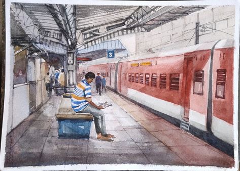 🟢 Available For Sell 🟢Mob-8250670179#Rajdhani express train#Indian Railways#Railway Station#Kolk - Delhli#TrainPainting#byKrishna Mondal Train Indian, Rajdhani Express, Pakistan Railways, Art Competition Ideas, Composition Painting, Human Figure Sketches, Saraswati Goddess, Cubist Art, Indian Railways