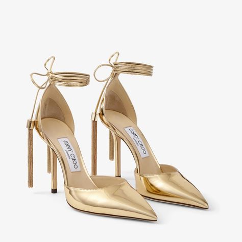 Gold Liquid Metal Leather Pointed Pump | ERIS 100 | Autumn 2022 collection | JIMMY CHOO Pointed Pumps, Jimmy Choo Heels, Leather Heels Sandals, Shoes Luxury, Gold Heels, Moda Vintage, Jimmy Choo Shoes, Footwear Design Women, Dream Shoes