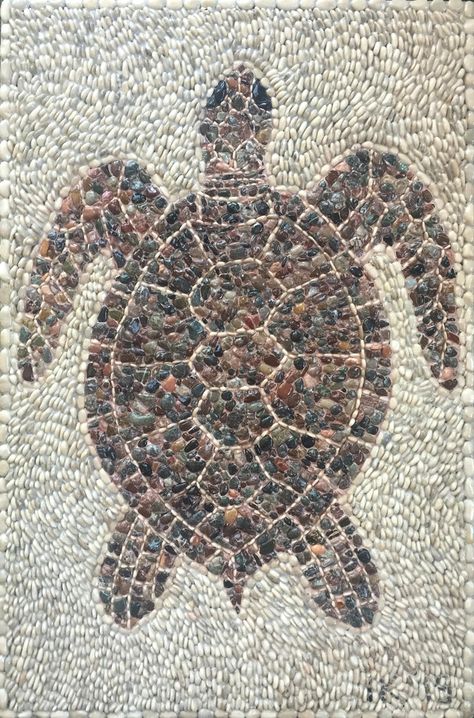 Mosaic turtle made out of pebbles from a beach in Antalya, Turkey, by MusaiKo Mosaic Walkway, Garden Pebbles, Pebble Floor, Mosaic Rocks, Hawaii Wall Art, Walk In Shower Designs, Border Ideas, Pebble Mosaic, Garden Decor Ideas