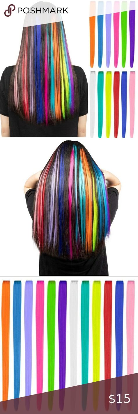 New 12pcs Neon Colored Highlights Clip Hair Extensions Cosplay Costume Fun Clip Hair Extensions, Seamless Hair Extensions, Multi Colored Hair, Hair Streaks, Colored Highlights, Clip Hair, Neon Color, Clip In Hair Extensions, Natural Look