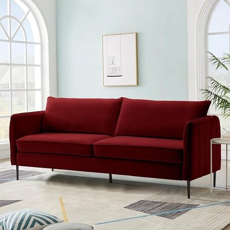 Amazon.com: PEIHONGET 85 Inch Velvet Couch - Oversized Soft Frosted Velvet Upholstered Cozy Sofa with Metal Legs, Comfy Loveseat Sofa with Wide Armrests for Living Room, Bedroom, and Reading Room (Wine Red) : Home & Kitchen Maroon Sofas, Red Couch, Bedroom Couch, Upholstered Couch, Velvet Couch, Cozy Sofa, Cozy Seating, Modern Couch, Hosting Guests