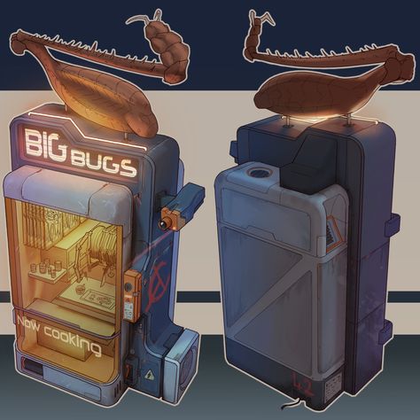 Submission for montly challenge of Aquatic moon discord. Sci Fi Food, Futuristic Props Concept Art, Sci Fi Vending Machine, Sci Fi Aquarium, Sci Fi Container Concept Art, Sci Fi Device Concept Art, Vending Machine Design, D20 Modern, Cyberpunk Games