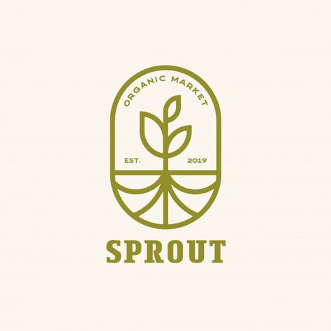 Sprout with roots modern line, emblem lo... | Premium Vector #Freepik #vector #logo Orchard Logo, Sprout Logo, Creative Line Art, Emblem Logo Design, Market Branding, Roots Logo, Nature Logo Design, Flora Pattern, Organic Market