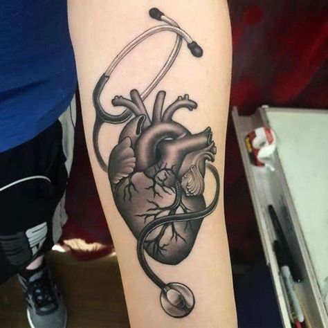 Healthcare Tattoo, Stethoscope Tattoo, Doctor Tattoo, Believe Tattoos, Anatomical Heart Tattoo, Medusa Tattoo Design, Nurse Tattoo, Stethoscope Heart, Medical Tattoo