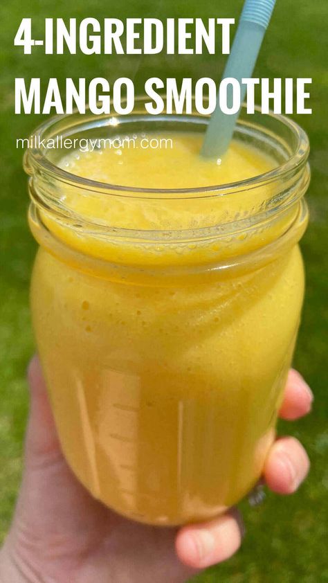 Easy Mango Smoothie No Dairy & No Yogurt | Milk Allergy Mom Smoothie No Milk, Easy Mango Smoothie, Milk Allergy Mom, Milk Allergy, Dairy Free Breakfasts, Yogurt Milk, No Dairy, Mango Smoothie, Easy Smoothies