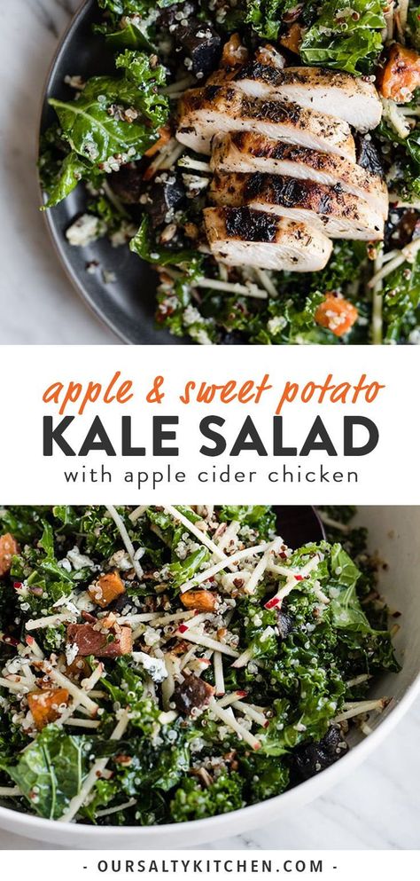 Maple Cider Vinaigrette, Tasting Spoons, Kale Chicken Salad, Kale Chicken, Brined Chicken, Salad With Apples, Salad Kale, Chicken Salad With Apples, Cider Vinaigrette