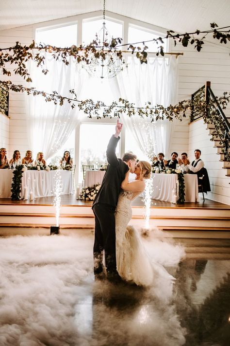 Cold sparks and dry ice on the dance floor? Yes please! This was the most talked about thing on our wedding day and really set the tone for the rest of the reception! Cold Sparks Wedding, First Dance Ideas, Dance Ideas, Sparks Fly, Dry Ice, Wedding Color Inspiration, Ideas For Wedding, On The Dance Floor, Wedding Dance