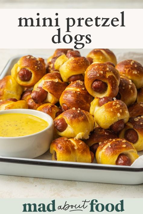 Mini Pretzel Dogs, Pretzel Dogs Recipe, Homemade Pretzel, Pretzel Dogs, Dogs At Home, Mini Hot Dogs, Homemade Honey Mustard, Pretzel Bun, Homemade Pretzels