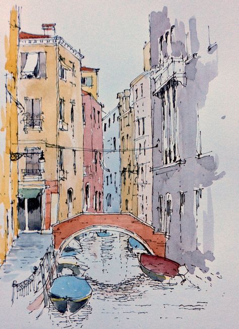 Venice Sketch ~ John Edwards Venice Sketch, Drawing Boats, Etsy Paintings, Italy Watercolor, Venice Painting, John Edwards, Watercolor Architecture, Italian Landscape, Watercolor Pictures