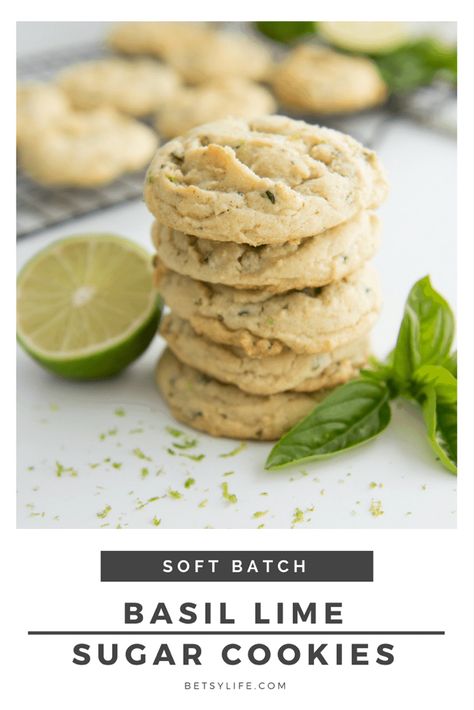 Looking for a signature cookie recipe? These Basil Lime Sugar Cookies are sugar cookies with a fresh, herbaceous twist! Basil in cookies? Yes! They're quick and easy, new and exciting, and kind of taste like margaritas! These are sugar cookies... all grown up! #betsylife #sugarcookies #basillimesugarcookies #bestcookierecipes Lime Sugar Cookies, Cookies Videos, Cookies Snickerdoodle, Fresh Basil Recipes, Quick Cookies Recipes, Quick Cookies, Lime Cookies, Cinnamon Sugar Cookies, Basil Recipes