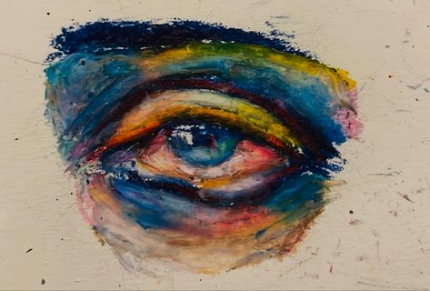 Eye Painting Colorful, Oil Pastel Eyes Drawing, Eye Pastel Drawing, Oil Pastel Eye Tutorial, Replenish Art, Pastel Face Drawing, Oil Pastel Portrait Abstract, Oil Pastel Art Face, Oil Pastel Face Portraits