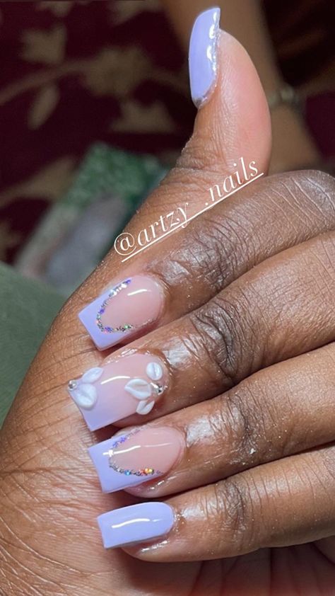 Purple And Silver Nails, Sweet 16 Nails, Nails Basic, Light Purple Nails, Quinceanera Nails, Purple Glitter Nails, Spring Nails Ideas, Lilac Nails, Purple Acrylic Nails