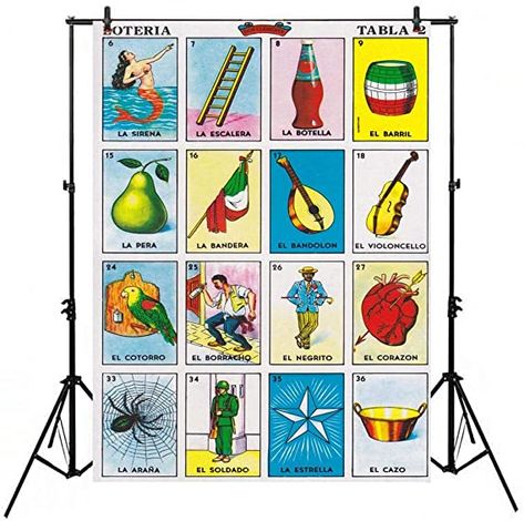 Loteria Backdrop, Bingo Party Decorations, Fiesta Birthday Decorations, Cards Photography, New Year Backdrop, Papel Picado Banner, Loteria Cards, Fiesta Birthday Party, Photo Booth Background