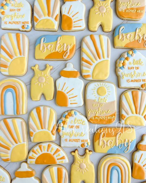 A little ray of sunshine is almost here ☀️🍼 Pricing? 👉🏻 https://msha.ke/alecreations918 • • • • #alecreations918 #tulsasmallbuisness #tulsaoklahoma #decoratedsugarcookies #customcookies #cookie #cookies #inspirationcookies #cookiesofinstagram #royalicingcookies #desserts #dessertporn #dessertideas #partyideas #party #sugarcookies #royalicing #royalicingcookies #cookies #cookiesideas #royalicingideas #alittlerayofsunshine #alittlerayofsunshineisalmosthere☀️ #firstbirthday #firstbirthdaycooki... Ray Of Sunshine Cookies, Sunshine Cookies, Ray Of Sunshine, Tulsa Oklahoma, Royal Icing Cookies, Custom Cookies, Sugar Cookies Decorated, Boy Shower, Royal Icing