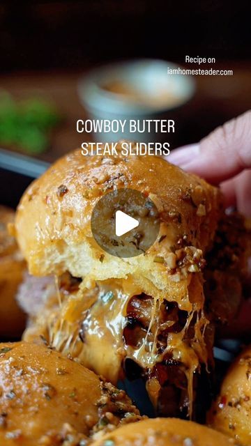 Amanda Rettke on Instagram: "Click the link in my profile for full recipe! #iamhomesteader #homesteadrecipes #steaksliders #cowboybutter  RECIPE: https://iamhomesteader.com/cowboy-steak-sliders/" Cowboy Sliders, Cheese Steak Sliders, Amanda Rettke, Steak Sliders, Cowboy Steak, Philly Cheese Steak Sliders, Meals Of The Day, Cheese Steak, Philly Cheese