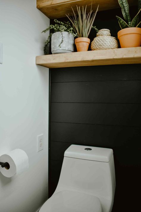 Modern Eclectic Bathroom, Black Shiplap, White Subway Tile Bathroom, Wooden Bathroom Vanity, Black Bathroom Hardware, Best Kitchen Design, Subway Tiles Bathroom, Matte Black Bathroom, Eclectic Bathroom