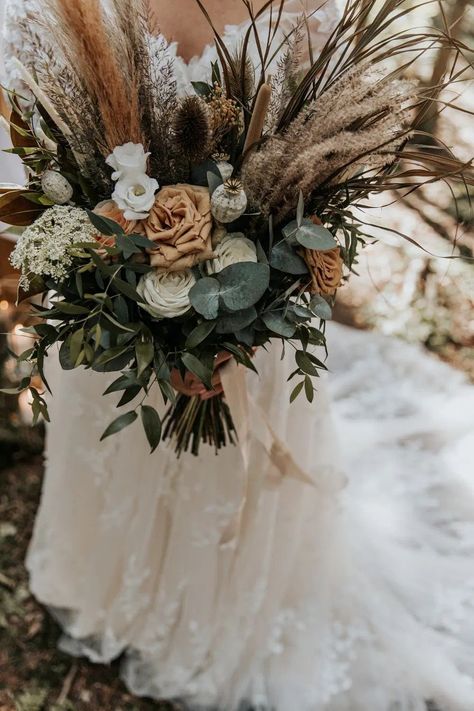 Bouquet Flowers Bride Bridal Greenery Foliage Pampas Grass Sage Green Wedding Ideas Amy Cutliffe Photography #WeddingBouquet #WeddingFlowers #BrideBouquet #BridalBouquet #GreeneryBouquet #Foliage #PampasGrass #Wedding Flower Bouquet With Greenery, Greenery And Pampas Grass Wedding Bouquet, Boho Sage Green Wedding Flowers, Pampas Wedding Theme, Pampas Grass Greenery Wedding, Pampas And Greenery Bouquet, Sage Wedding Bouquet Brides, Sage Green Boho Wedding Bouquet, Greenery With Pampas