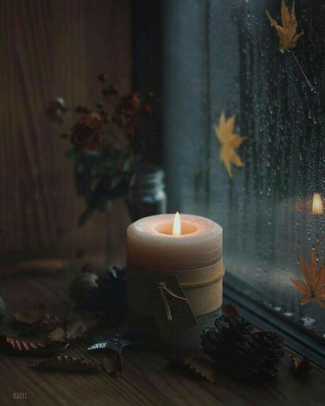 Rain Candle, Rainy Window, Dark Naturalism, Autumn Witch, Aesthetic Cottage, I Love Rain, Window Candles, Candles Photography, Autumn Rain