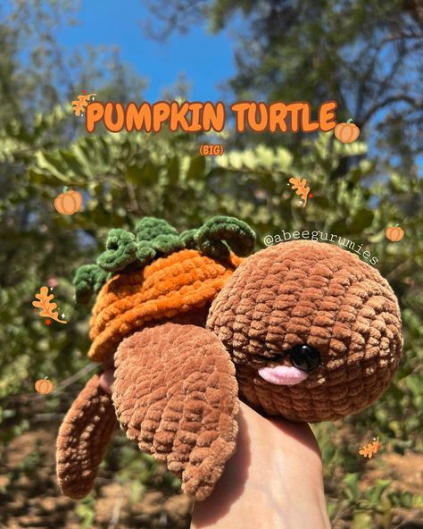 We love pumpkins even if they are out of season! ✨🎃 🎃made by: me 🙋🏽‍♀️ 🎃turtle base pattern: @crochetbygenna (with modifications on attaching the fins) 🎃pumpkin shaped shell: by me 🎃stem pattern: createeveryday2008 (on utube) 🎃dimensions: approx. 22x25 cm #halloween #spooky #spookyseason #pumpkin #turtle #seaturtle #amigurumis #amigurumi #amigurumilove #amigurumiaddict #crocheting #crochetlove #crochetaddict #amigurumipumpkin #crochetpumpkin #crochetturtle #cute #yarn #yarnaddict #yarnlov... Crochet Pumpkin Jellyfish, Pumpkin Turtle Crochet, Halloween Crochet Ideas Free Patterns, Crochet Ideas Halloween, Crochet Halloween Plushies, Halloween Crochet Plushies, Halloween Crochet Ideas, Halloween Plushies, Crochet Turtles