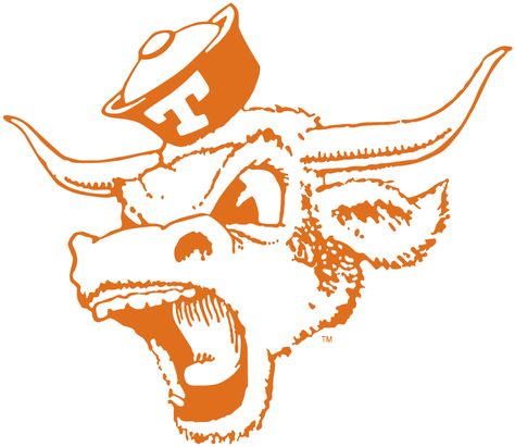 Texas Longhorns Logo Secondary Logo (1966-1976) - Growling Bevo with sailor hat. SportsLogos.Net Texas Longhorns Football Logo, Texas Longhorns Logo, Dallas Cowboys Wallpaper, Arena Football, Canada Hockey, Texas Longhorns Football, Longhorns Football, Canadian Football League, Hook Em Horns