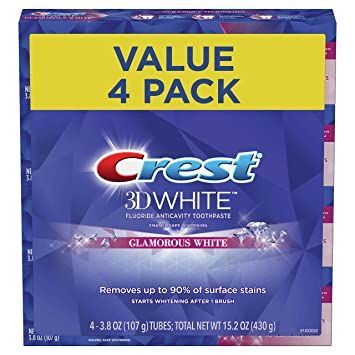 Crest Toothpaste 3D Glamorous White, Mint, (Packaging May Vary) 3.8 Oz, Pack of 4 Crest 3d White Toothpaste, Best Whitening Toothpaste, Crest Toothpaste, Mint Toothpaste, Brighten Teeth, Crest 3d White, Tooth Enamel, How To Prevent Cavities, Stained Teeth