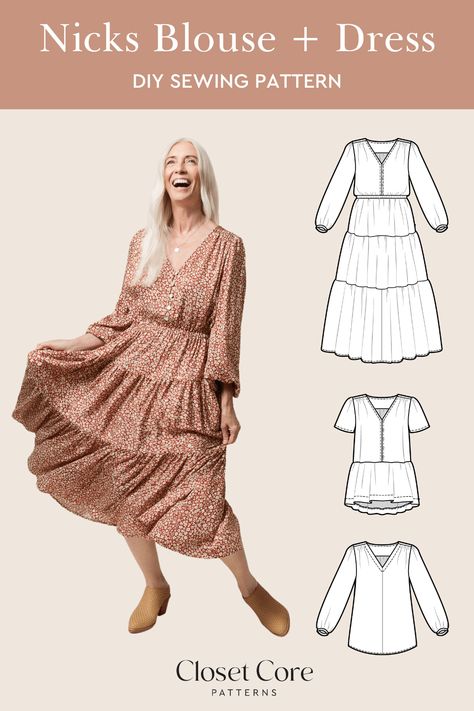 Boho Style Sewing Patterns, Prairie Dress Sewing Pattern, Spring Dress Patterns Sewing, Prairie Dress Pattern Free, Free Boho Sewing Patterns, Boho Patterns Sewing, Tiered Dress Sewing Pattern, Boho Dress Pattern Sewing, Bohemian Sewing Patterns