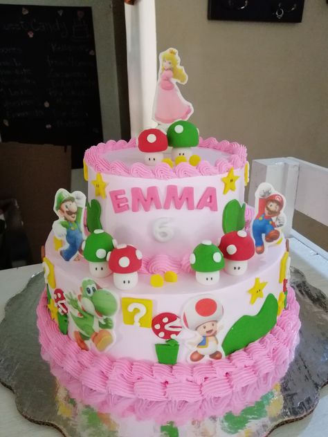 Princess Peach Cake Birthdays, Pastel Princesa Peach, Princess Peach Cake, Princess Peach Party, Mario Birthday Cake, Peach Mario, Mario Cake, 1st Birthday Party For Girls, Peach Party