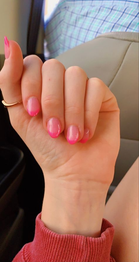 Short Round Pink French Tip Nails, Hot Pink French Tip Nails Almond Short, Really Short Almond Nails, Preppy Short Nails, Really Short Acrylic Nails, Pink Short Almond Nails, Short Pink French Tip Nails, Really Short Nails Ideas, Hot Pink French Tip Nails