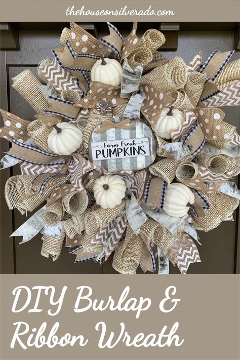 Burlap Ribbon Wreaths, Ribbon Wreath Diy, Mesh Ribbon Wreaths, Easy Fall Wreaths, Image Halloween, Wreaths For Sale, Mesh Wreath Diy, Diy Burlap, Fall Ribbons