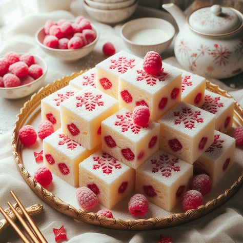 Chinese Raspberry Snowflake Cake: A Culinary Masterpiece Chinese New Year Cake, Chinese Cake, Snowflake Cake, Drink Art, New Year's Cake, Chinese Dessert, Winter Desserts, Yummy Desserts, Asian Cooking