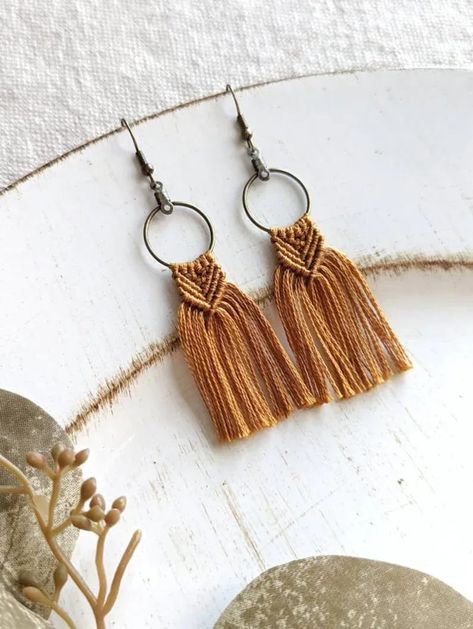 Macrame Earrings Diy, Micro Macrame Earrings, Fishhook Earrings, Aesthetic Accessories, Bohemian Aesthetic, Boho Fringe, Long Fringe, Boho Macrame, Macrame Earrings