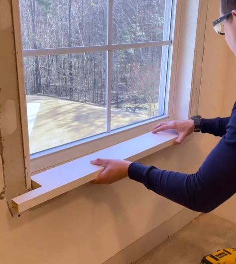 Window Finishing Trim, Trimming A Window, Trim For Windows Interiors, Windows Without Sills, How To Make A Window Sill, How To Install Window Trim, Interior Window Sill Ideas, Mobile Home Window Trim, Wooden Window Sill Ideas