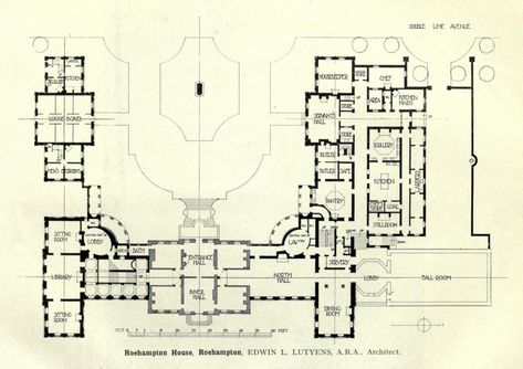 ARCHI/MAPS — Plans for Roehampton House, Roehampton Architecture Traditional, Edwin Lutyens, Architecture Mapping, Modern Floor Plans, Architectural History, Mansion Floor Plan, Vintage House Plans, Old Mansions, Architectural Floor Plans