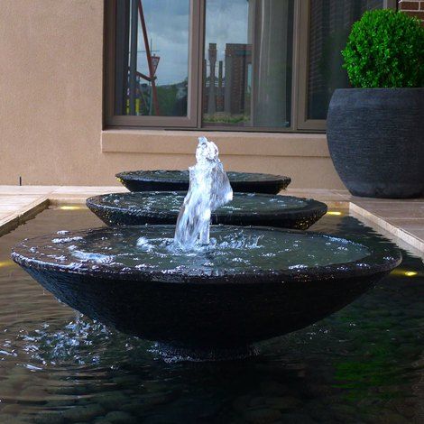 Water Bowl Fountain, Bungalow Landscape, Bungalow Landscaping, Bowl Fountain, Bali Garden, Swimming Pool Accessories, Pond Lights, White Ginger Jars, Backyard Water Feature