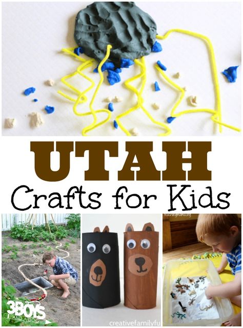 Get to know about the American West with these Utah crafts for kids! Use these easy projects to explain the climate of the state, as well as its history and its flora and fauna! Travel Art Projects, Learning States, Artistic Landscape, State Crafts, Geography Activities, Free Homeschool Printables, Homeschool Geography, Homeschool Freebies, Camp Crafts