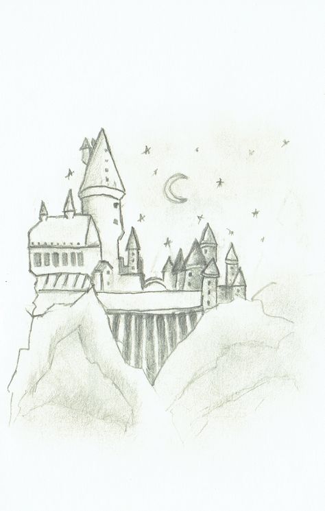 Hogwart Sketch, Harry Potter Drawings Easy Hogwarts, Drawing Of Hogwarts Castle, Harry Potter Castle Drawing Easy, Simple Hogwarts Drawing, Hogwarts Castle Drawing Simple, Hogwarts Easy Drawing, Harry Potter Sketch Book Ideas, Hogwarts Sketch Easy