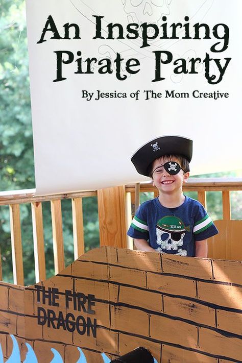 A magical pirate birthday party including tons of DIY elements - a pirate ship made out of a cardboard box, lots of games, cute invitations, darling decorations, a treasure hunt, and more. #pirate #birthday #kids Treasure Hunt Birthday, Diy Pirate, Cardboard Boat, Pirate Themed Birthday Party, Pirate Themed Birthday, Pirate Theme Party, John Wilson, Pirate Day, Games Ideas