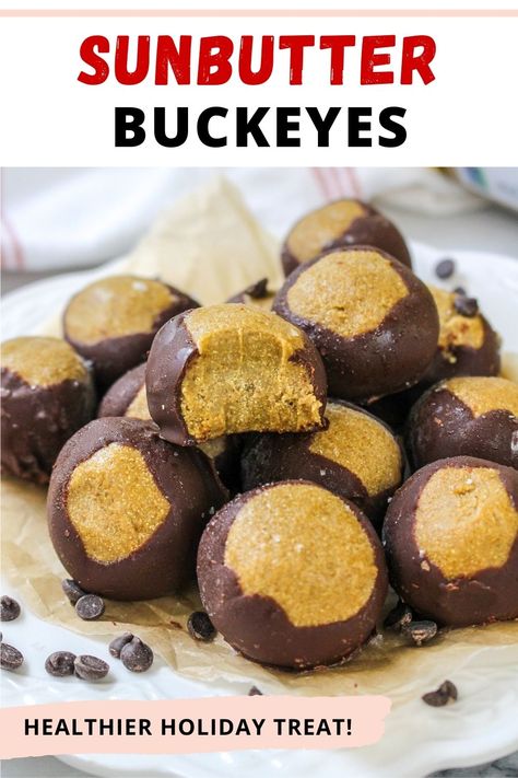 Nut Free Candy, Buckeye Nut, Pumpkin Truffles, Healthy Holiday Treats, Toffee Bark, Healthy Chocolate Recipes, Nut Free Recipes, Filling Snacks, Butter Balls