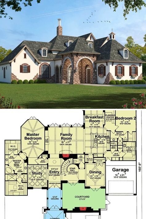 French Manor House Plans, Modern French House Plans, French Cottage Plans, Floor Plans With Library, Modern French Country House Plans, French Style House Plans, French Country Floor Plans, Modern French Country House, Bloxburg Tips