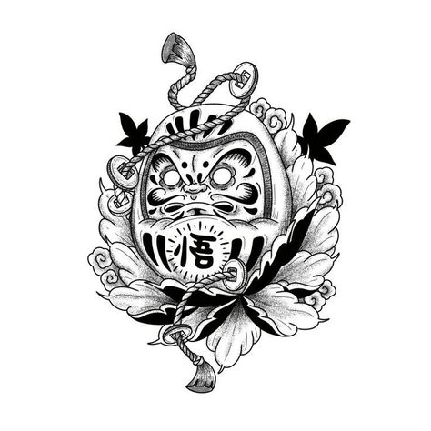 Japanese Doll Tattoo, Japanese Daruma Tattoo, Daruma Doll Tattoo Design, Daruma Tattoo Design, Omamori Tattoo, Tattoo Daruma, Daruma Tattoo, Daruma Doll Tattoo, Chest Tattoo Stencils