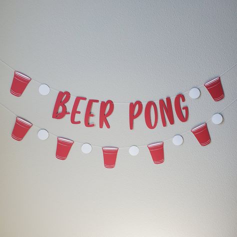 "Prepare to be delighted, these Beer Pong decorations are the perfect addition to your party decor! Below are the options: > Garland: Will contain 5 red cups and 5 ping pong balls. Each cup measures 5\" tall and 3.5\" wide. Each ping pong ball measures 2\" in diameter. > Happy Birthday: Will contain the phrase \"HAPPY BIRTHDAY\" along with 2 ping pong balls and 2 red cups. > Beer Pong: Will contain the phrase \"BEER PONG\" along with 2 ping pong balls and 2 red cups. > Custom 1-13 Le Beer Pong Astethic, Beer Pong Party, Happy Birthday Will, Golden Anniversary Party, Rubber Duck Birthday, Beer Olympic, Martini Party, 30th Bday Party, Birthday Beer