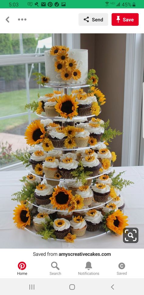 Cupcake Wedding, Sunflower Wedding, Wedding Cakes, Cupcake, Sunflower, Tower, Cake