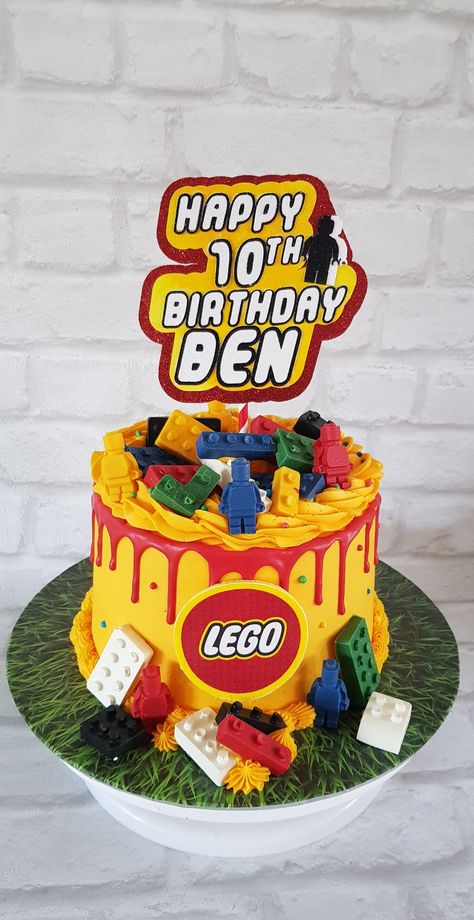 Lego Drip Cake, Lego Cake Diy, Lego Pasta, Lego Cake Ideas, Easy Lego Cake, Lego Torte, Lego Themed Cake, Lego Birthday Cake, Birthday Tag