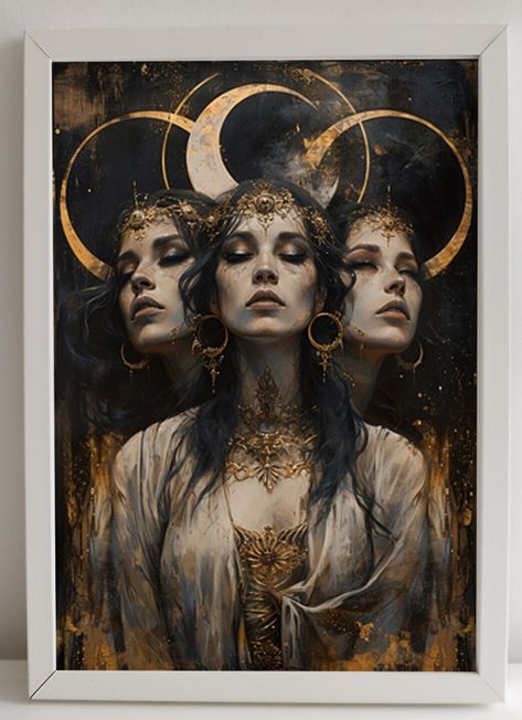 Hekate Tattoo Triple Goddess, Witchy Artwork, Hecate Goddess, Witch Wallpaper, Baroque Painting, Goddess Tattoo, Triple Moon Goddess, Esoteric Art, Greek Gods And Goddesses