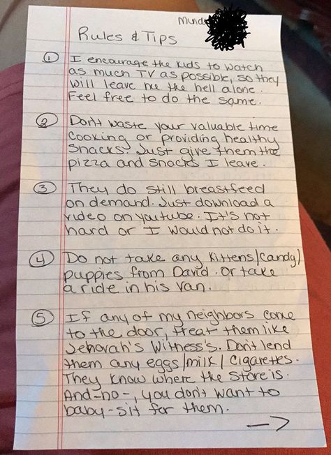 Babysitter Tips, Notes For Parents, Funny Notes, Funny Lists, Funny Puppies, The Babysitter, Funny Tips, Rules For Kids, Notes To Parents