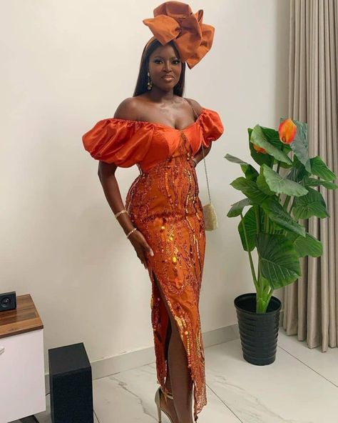 Burnt Orange Lace Dress, Gown Dress For Women, Lace Gown Dress, Lace Asoebi, Lace Asoebi Styles, Aso Ebi Lace Styles, Orange Lace Dress, Nigerian Lace Styles, African Lace Styles