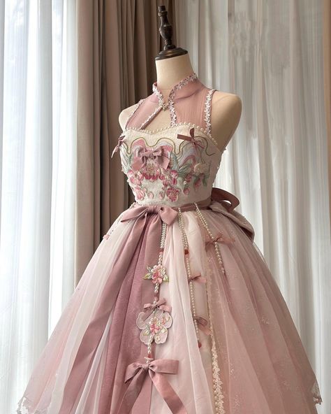 🎀🎀Plus size friendly Qi Lolita dress with pink peach blossom print. 💘💘Full set includes a dress, a bowknot train, bead chains on waist, a flower hairclip, a flower necklace and a pair of sleeves. 🥳🥳Price: $155.00 🛒🛒Search 'GCS-L-019' on devilinspired.com #devilinspired #qilolita #cheongsam #cheongsamdress #lolitacoord #eglcommunity #lolitafasion Blossom Print, Peach Blossom, Cheongsam Dress, Peach Blossoms, Pink Peach, Lolita Dress, Cheongsam, Flower Necklace, Beaded Chain