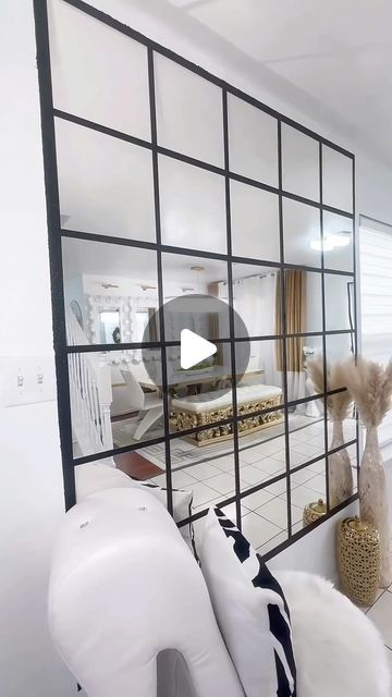 Mirror Wall Decor Stairs, Mirror Wall Design Ideas, Ikea Mirror Wall, Mirror Accent Wall, Ikea Mirrors, Wall Mirror Ideas, Black White Rooms, Say It Right, Diy Mirror Wall