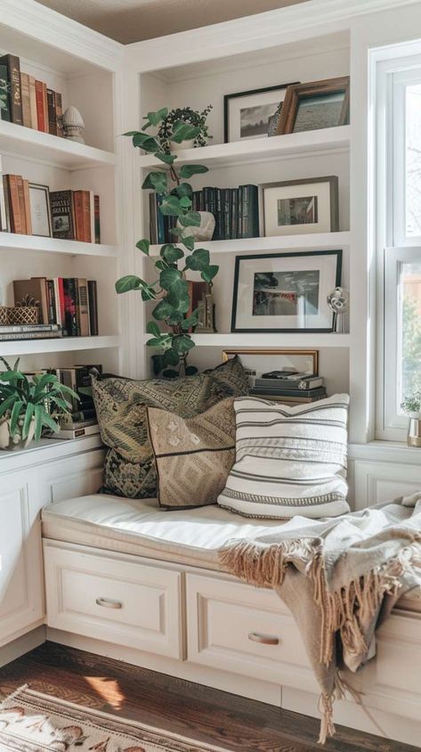 Bookshelf Ideas to Style Up and Organize Your Space Bookshelves Between Windows, Bookcases Under Windows, Built In Shelves Around Windows, Wrap Around Bookshelves, Bookcase Around Window, Bookshelf Around Window, Best Bookshelves, Bookcase Window, Bookshelves Ideas